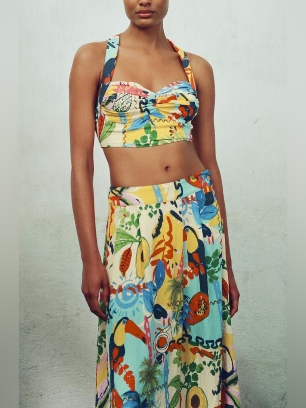 Zara Tropical Floral Print Crop Top & Maxi Skirt Set - Picture 2 of 15